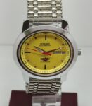 Citizen Yellow Men's Watch Automatic Vintage Japan Stainless Steel 37MM