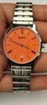 Seiko Quartz Japan Made Vintage Date Wrist Watch For Men’s Orange Dial
